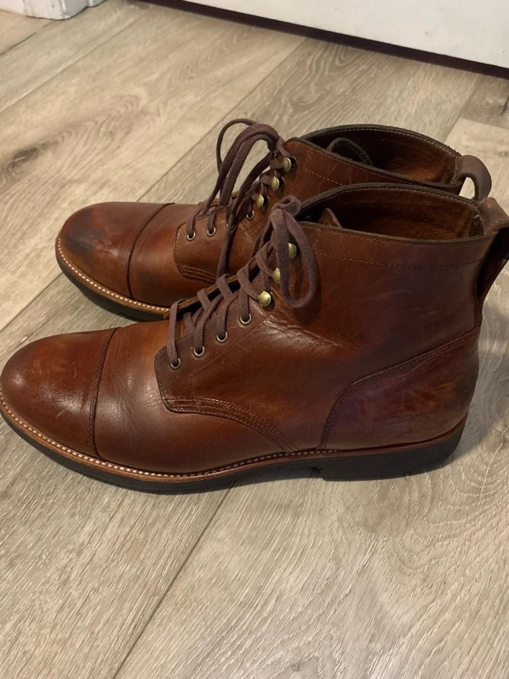 J.Crew Kenton Leather Cap-Toe Boots - Burnished Tobacco - Men's Size 11